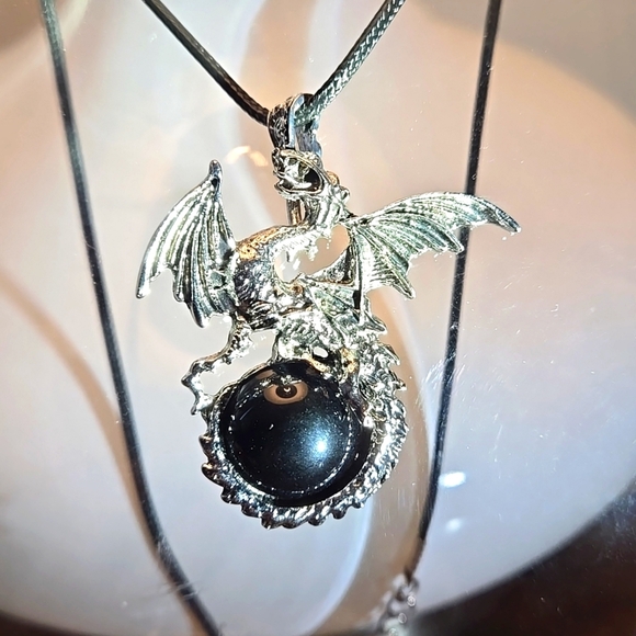 Natural Stone Tiger Eye Obsidian Decor Dragon Pendant Necklace - Picture 2 of 5